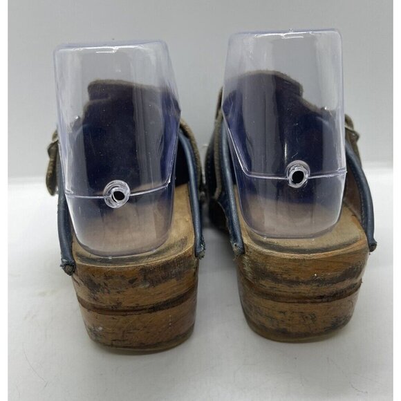 BASTAD ORIGINAL Swedish Wooden Clogs Women's Blue Leather Buckle Slip-on EU 36 6 - Picture 4 of 7
